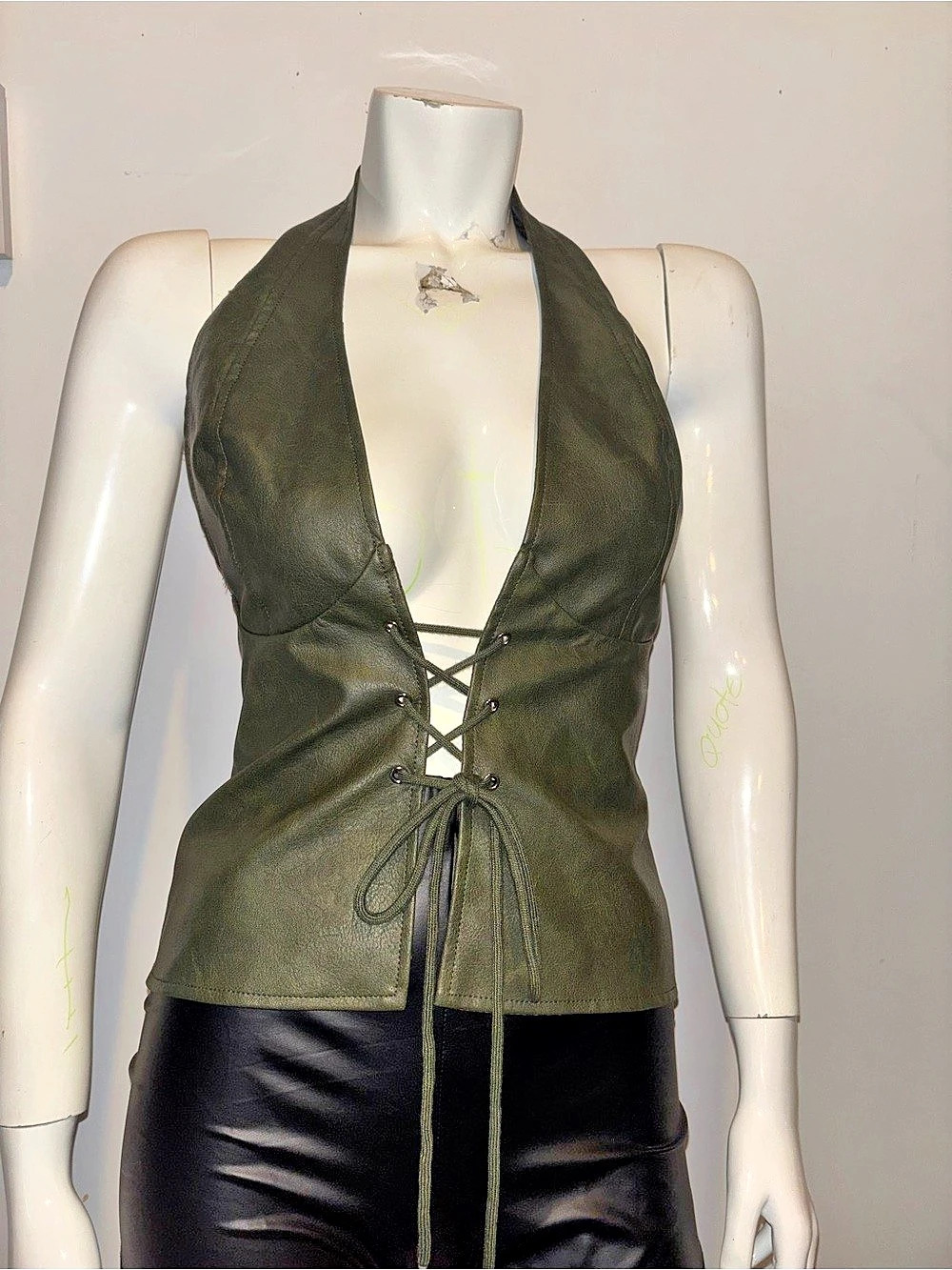 Green Lace-Up Halter Top